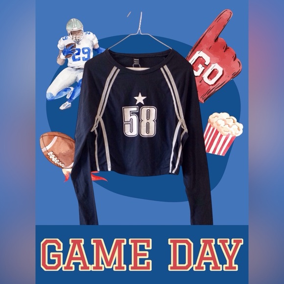 Sporty Varsity Crop Top | navy Long Sleeve | Size L New football tailgate y2k - Picture 5 of 7